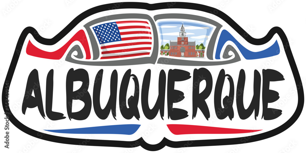 Albuquerque USA United States Flag Travel Souvenir Skyline Landmark Logo Badge Stamp Seal Emblem EPS