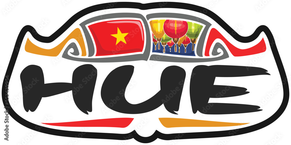 Hue Vietnam Flag Travel Souvenir Sticker Skyline Landmark Logo Badge Stamp Seal Emblem SVG EPS