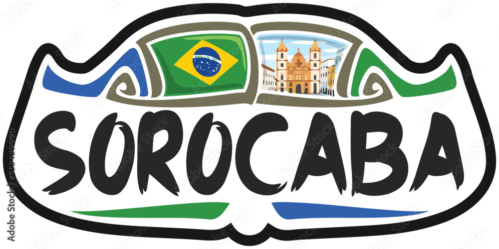 Sorocaba Brazil Flag Travel Souvenir Sticker Skyline Landmark Logo Badge Stamp Seal Emblem SVG EPS