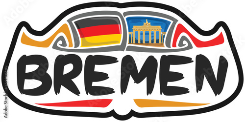 Bremen Germany Flag Travel Souvenir Sticker Skyline Landmark Logo Badge Stamp Seal Emblem SVG EPS