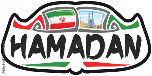 Hamadan Iran Flag Travel Souvenir Sticker Skyline Landmark Logo Badge Stamp Seal Emblem SVG EPS photo