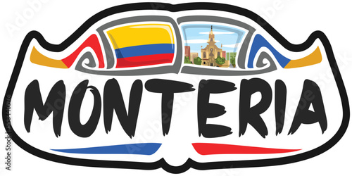 Monteria Colombia Flag Travel Souvenir Sticker Skyline Landmark Logo Badge Stamp Seal Emblem SVG EPS photo