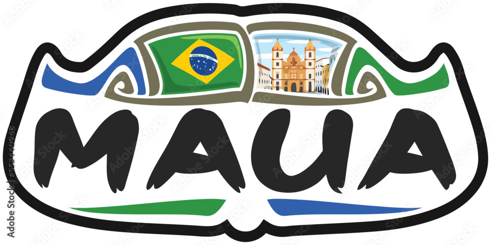 Maua Brazil Flag Travel Souvenir Sticker Skyline Landmark Logo Badge Stamp Seal Emblem SVG EPS