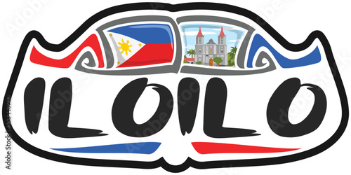 Iloilo Philippines Flag Travel Souvenir Sticker Skyline Landmark Logo Badge Stamp Seal Emblem EPS