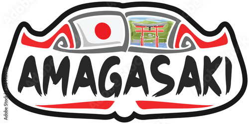 Amagasaki Japan Flag Travel Souvenir Sticker Skyline Landmark Logo Badge Stamp Seal Emblem SVG EPS photo