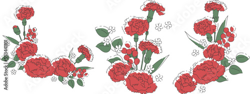 母の日の赤いカーネーションの素材セット4-6