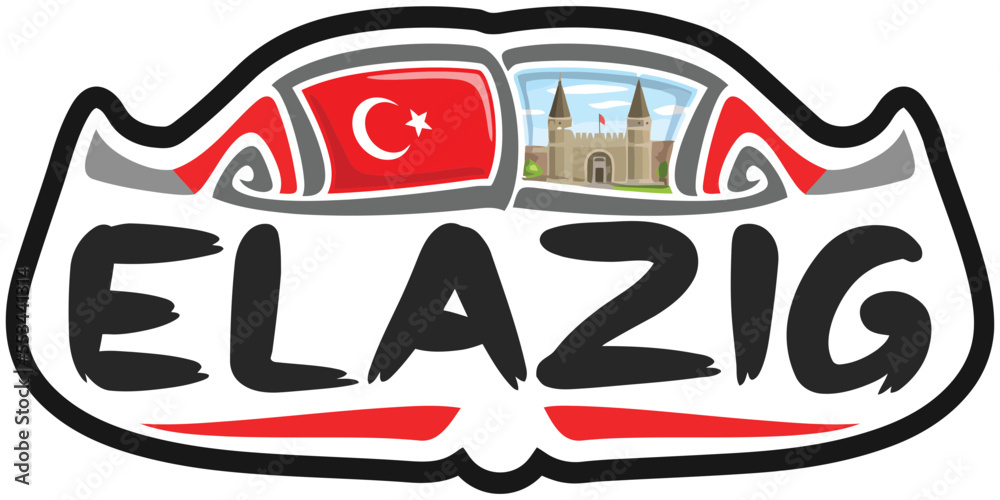 Elazig Turkey Flag Travel Souvenir Sticker Skyline Landmark Logo Badge Stamp Seal Emblem SVG EPS