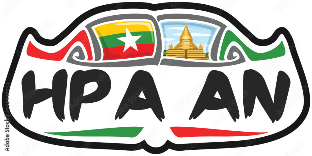 Hpa An Myanmar Flag Travel Souvenir Sticker Skyline Landmark Logo Badge Stamp Seal Emblem SVG EPS