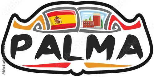 Palma Spain Flag Travel Souvenir Sticker Skyline Landmark Logo Badge Stamp Seal Emblem SVG EPS