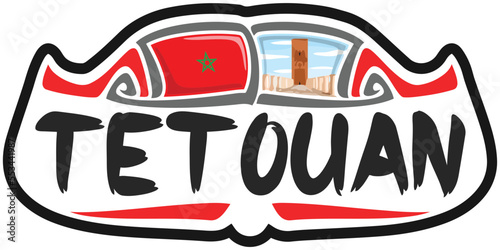 Tetouan Morocco Flag Travel Souvenir Sticker Skyline Landmark Logo Badge Stamp Seal Emblem EPS