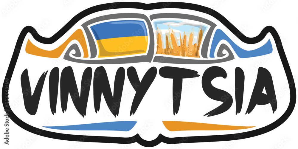 Vinnytsia Ukraine Flag Travel Souvenir Sticker Skyline Landmark Logo Badge Stamp Seal Emblem EPS