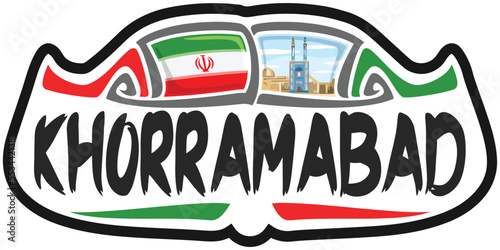 Khorramabad Iran Flag Travel Souvenir Sticker Skyline Landmark Logo Badge Stamp Seal Emblem EPS