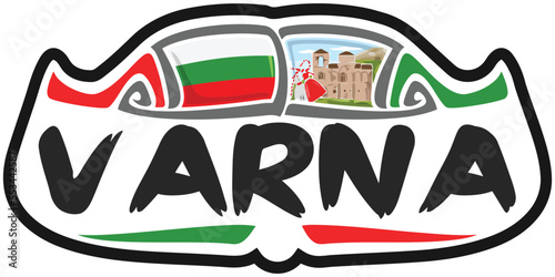 Varna Bulgaria Flag Travel Souvenir Sticker Skyline Landmark Logo Badge Stamp Seal Emblem EPS