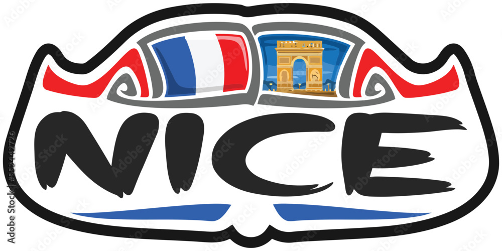 Nice France Flag Travel Souvenir Sticker Skyline Landmark Logo Badge Stamp Seal Emblem EPS