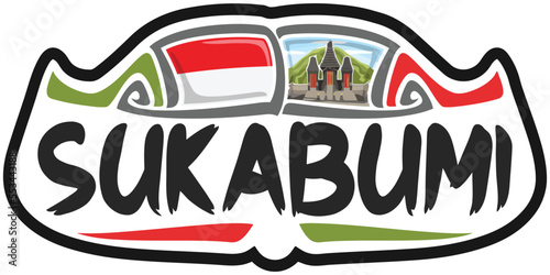 Sukabumi Indonesia Flag Travel Souvenir Sticker Skyline Landmark Logo Badge Stamp Seal Emblem EPS