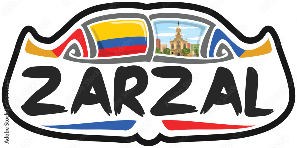 Zarzal Colombia Flag Travel Souvenir Sticker Skyline Landmark Logo Badge Stamp Seal Emblem EPS