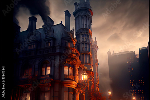 Generative AI abstract render of a victorian fantasy city