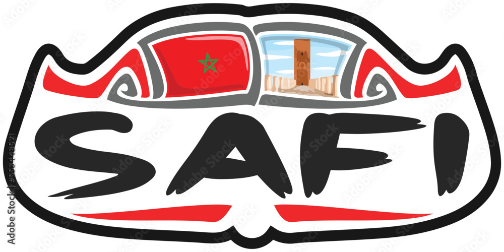 Safi Morocco Flag Travel Souvenir Sticker Skyline Landmark Logo Badge Stamp Seal Emblem EPS