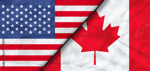 Usa and Canada Realistic Half Flags Together. High quality illustration.