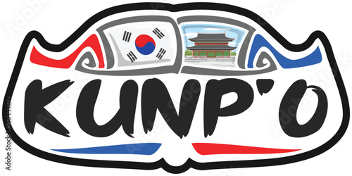 Kunp o South Korea Flag Travel Souvenir Sticker Skyline Landmark Logo Badge Stamp Seal Emblem EPS