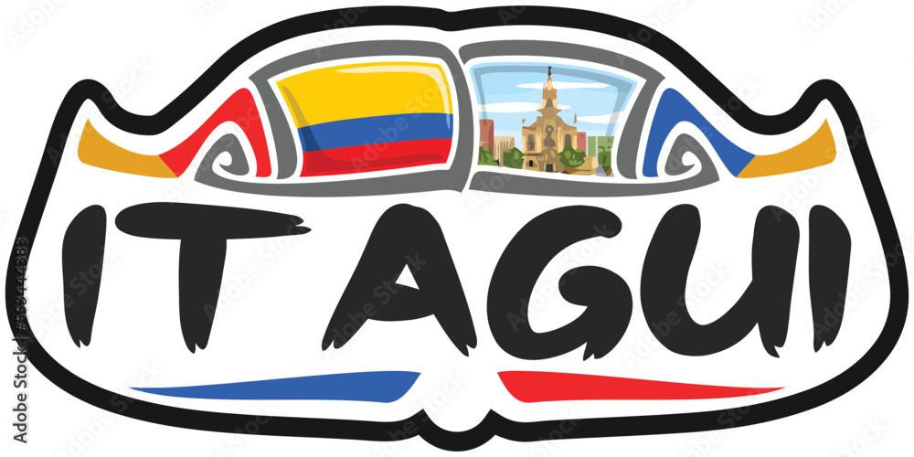 Itagui Colombia Flag Travel Souvenir Sticker Skyline Landmark Logo Badge Stamp Seal Emblem EPS