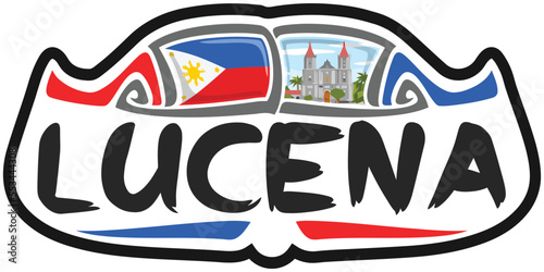 Lucena Philippines Flag Travel Souvenir Sticker Skyline Landmark Logo Badge Stamp Seal Emblem EPS