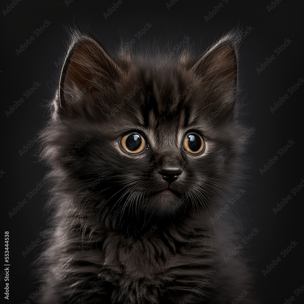 closeup portrait of a black kitten