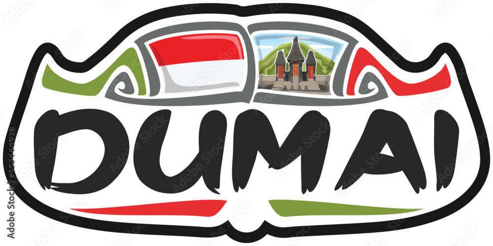Dumai Indonesia Flag Travel Souvenir Sticker Skyline Landmark Logo Badge Stamp Seal Emblem EPS