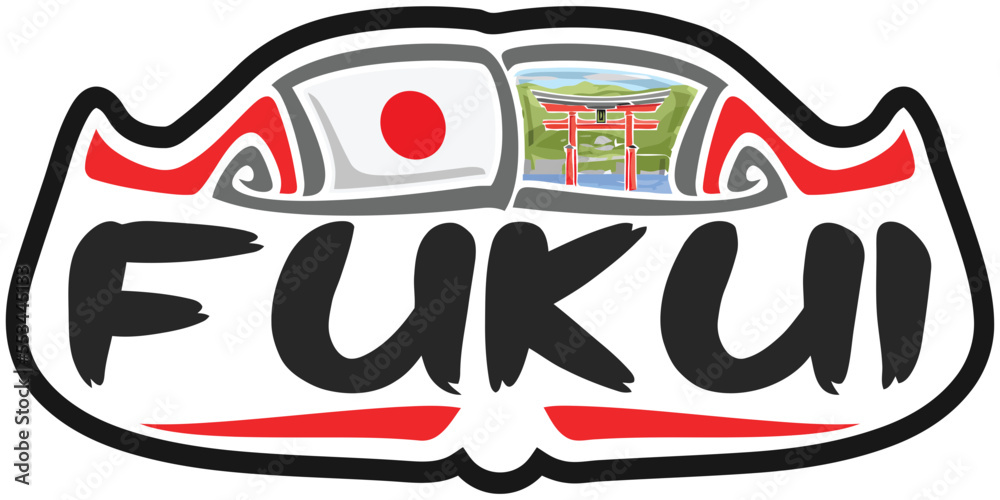 Fukui Japan Flag Travel Souvenir Sticker Skyline Landmark Logo Badge Stamp Seal Emblem EPS