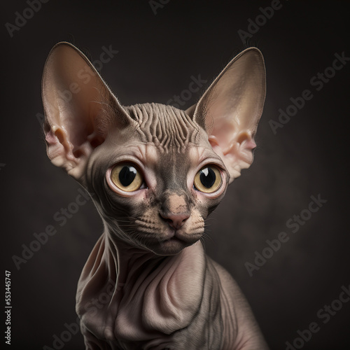 closeup portrait of a sphynx kitten