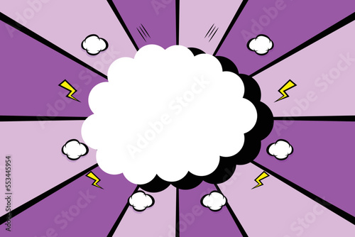 purple color background for poster or book. Radial rays background with halftone effect in comic style design. photo