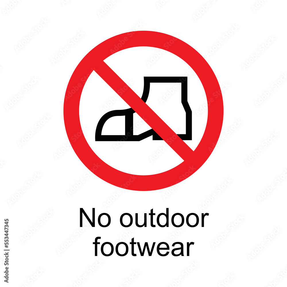 Vsafety Verbotsschild „Kein Outdoor-Schuhwerk“ – 300x100 Mm, Kunststoff, Schwarz/rot