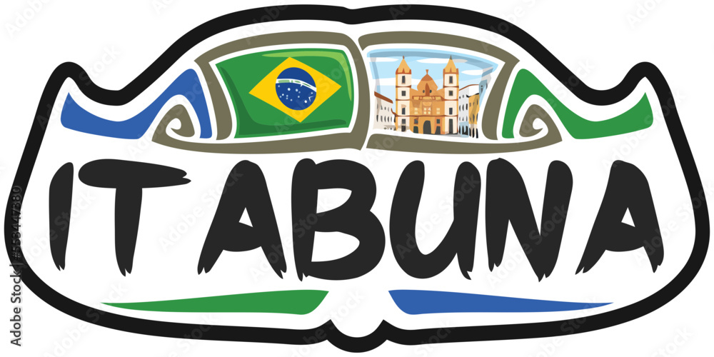 Itabuna Brazil Flag Travel Souvenir Sticker Skyline Landmark Logo Badge Stamp Seal Emblem Coat of Arms Vector Illustration SVG EPS