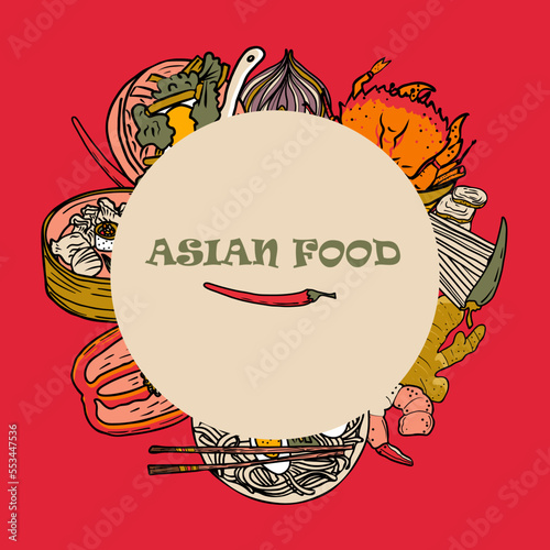 Vector Panasian food banner. Hand drawn asian food illustration.