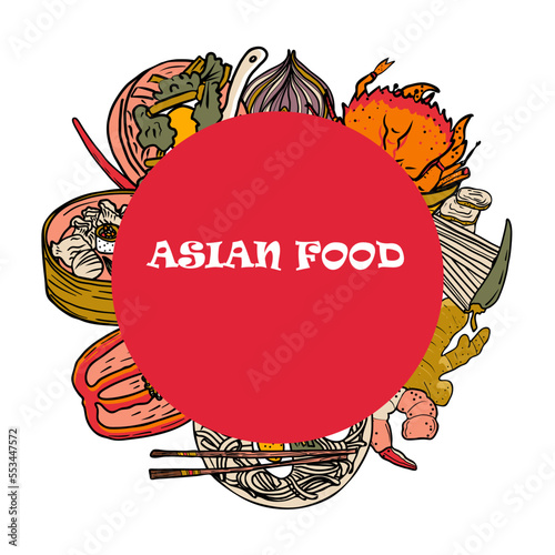 Vector Panasian food banner. Hand drawn asian food illustration.