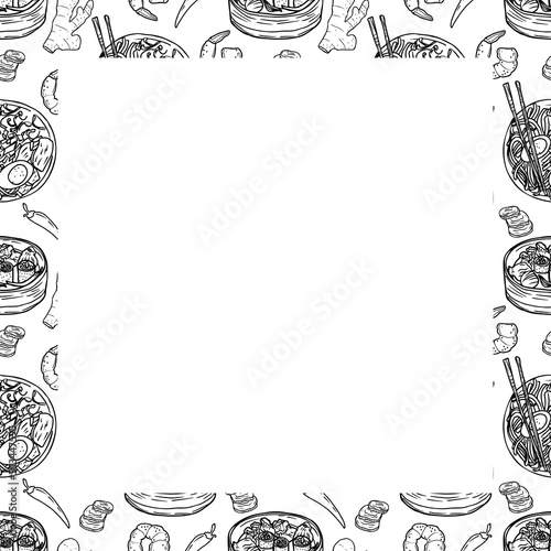 Vector food template, Panasian cuisine frame. Asian food.