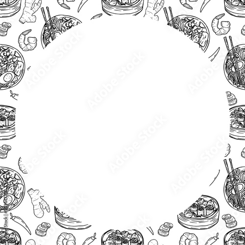 Vector food template, Panasian cuisine frame. Asian food.