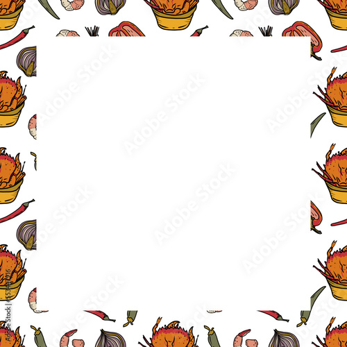 Vector food template, Panasian cuisine frame. Asian food.