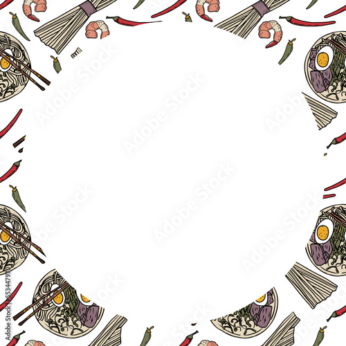 Vector food template, Panasian cuisine frame. Asian food.