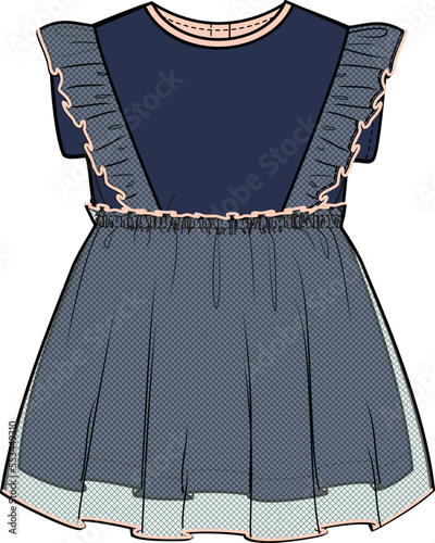 KID GIRL WEAR MESH LAYERED DRESS VECTOR