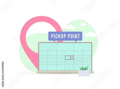 Parcel locker - autonomous self-service terminal with locked cells with parcels, orders from an online store. Postal delivery contactless service locker with digital panel for password