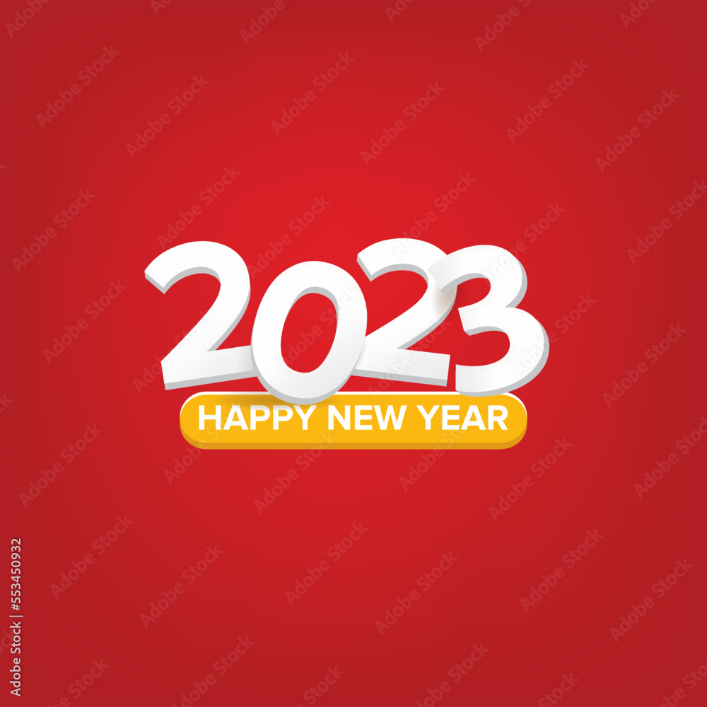 2023 Happy new year creative design background or greeting card with text. Vector 2023 new year numbers isolated on red background