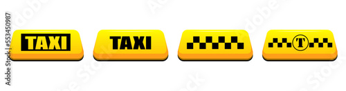 yellow taxi icon set, yellow taxi beacon, taxi identification sign set eps10
