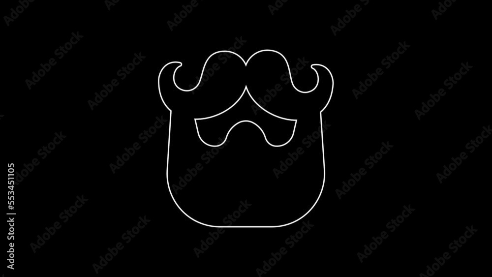 White line Mustache and beard icon isolated on black background. Barbershop symbol. Facial hair style. 4K Video motion graphic animation White line Mustache and beard icon isolated on black background. Barbershop symbol. Facial hair style. 4K Video motion graphic animation
