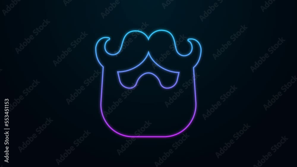 Glowing neon line Mustache and beard icon isolated on black background. Barbershop symbol. Facial hair style. 4K Video motion graphic animation Glowing neon line Mustache and beard icon isolated on black background. Barbershop symbol. Facial hair style. 4K Video motion graphic animation