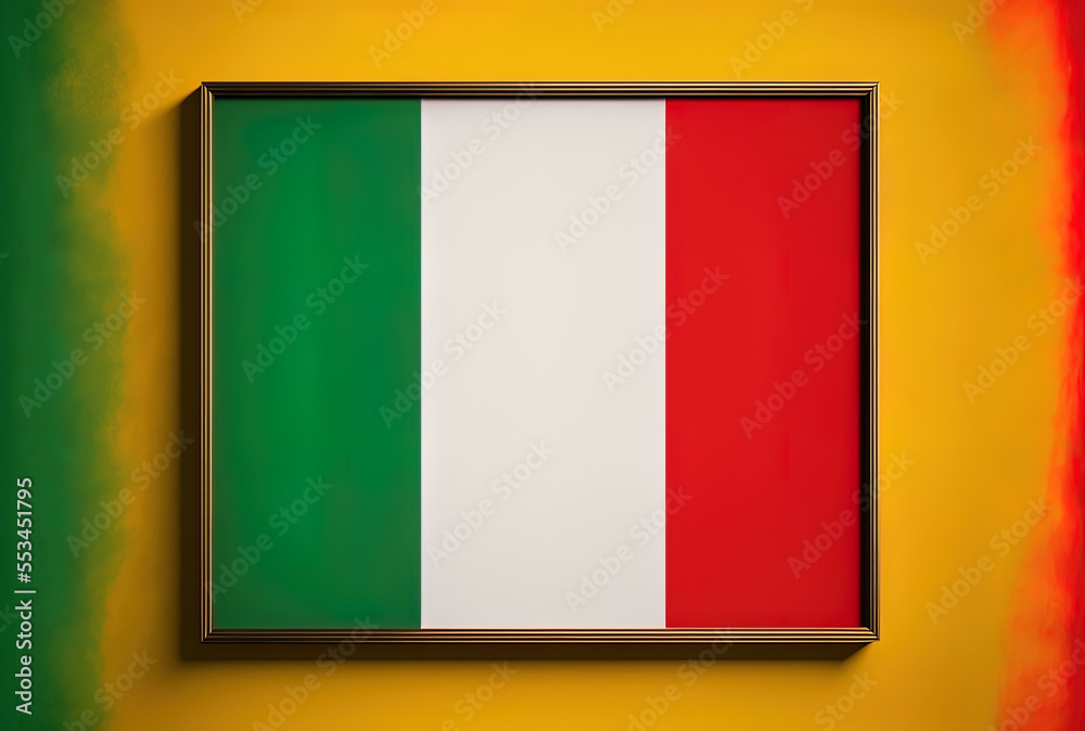 Fototapeta premium Italian flag against a yellow backdrop. Generative AI