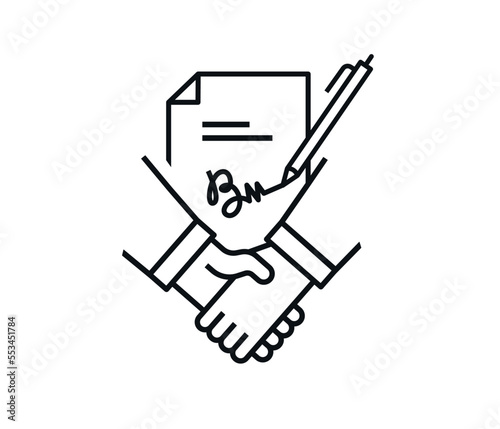 business deal on white background. handshake and partnership icon, vector. 