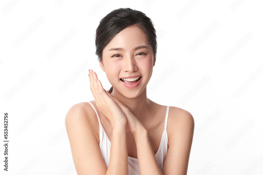 Beautiful young asian woman with clean fresh skin on white background, Face care, Facial treatment, Cosmetology, beauty and spa, Asian women portrait.