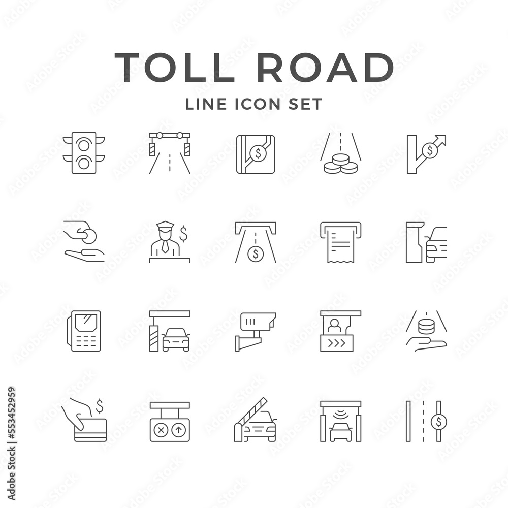 Set line icons of toll road Set line icons of toll road