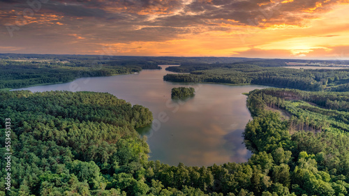 Sunset over the river Barlinek city